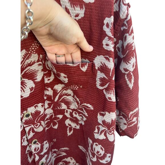 Fryday Club Men's Vintage Hawaiian Casual Shirt Floral Maroon Size LARGE - Picture 5 of 5